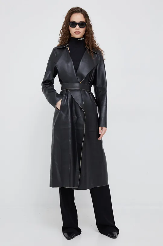 crna Kožni kaput Calvin Klein Ženski