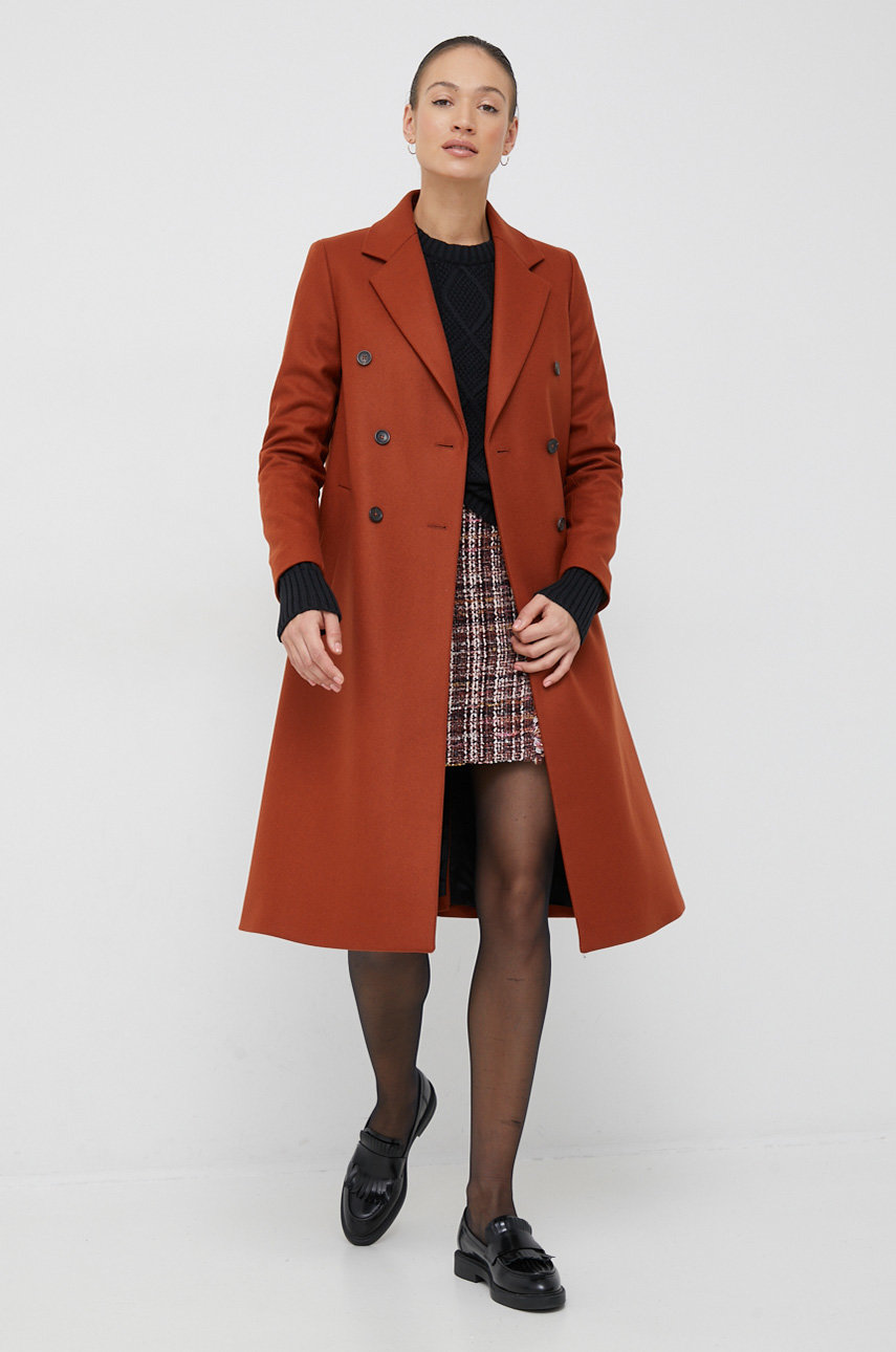 Vlněný kabát PS Paul Smith hnědá