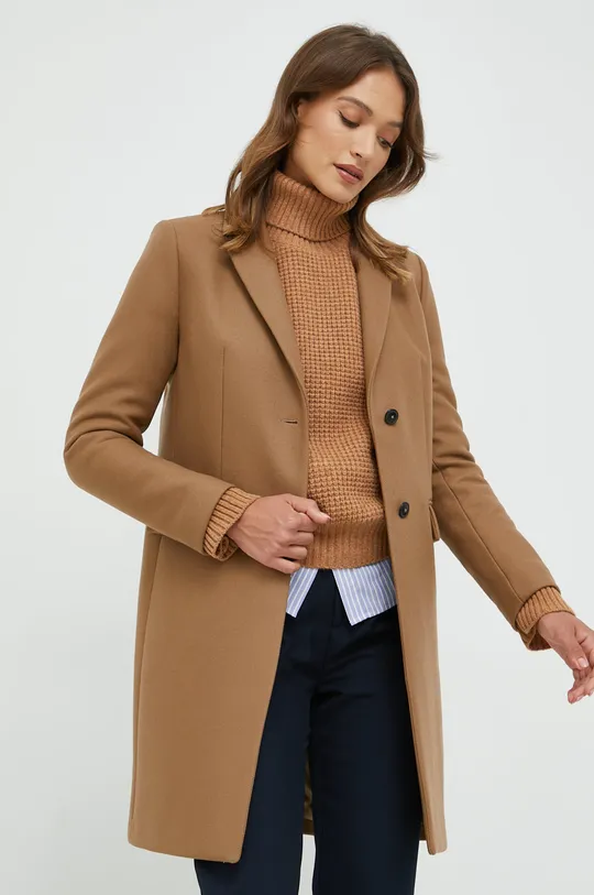 Шерстяное пальто Tommy Hilfiger коричневый