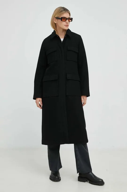 μαύρο Μάλλινο παλτό Samsoe Samsoe Γυναικεία