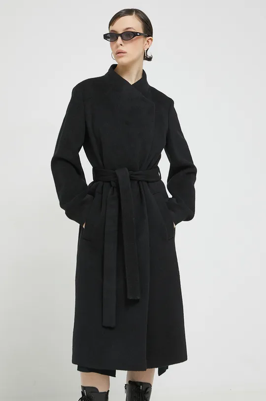 μαύρο Μάλλινο παλτό HUGO Γυναικεία