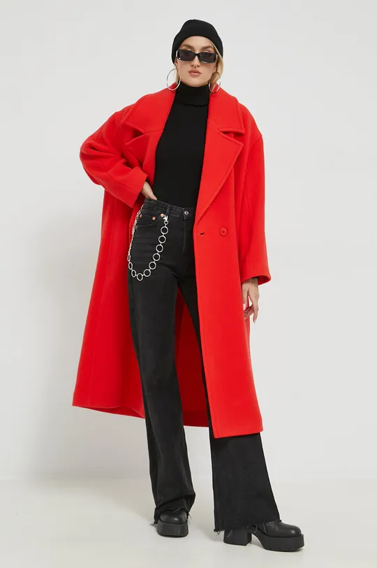 Μάλλινο παλτό HUGO κόκκινο