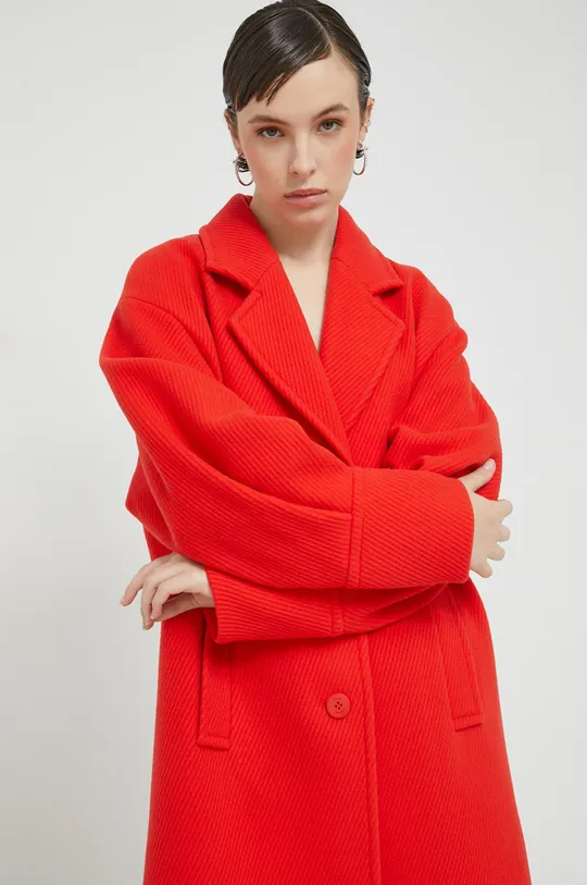 czerwony HUGO płaszcz wełniany