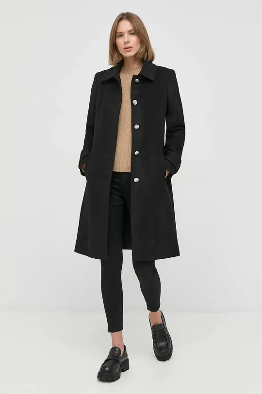 Vlnený kabát BOSS čierna