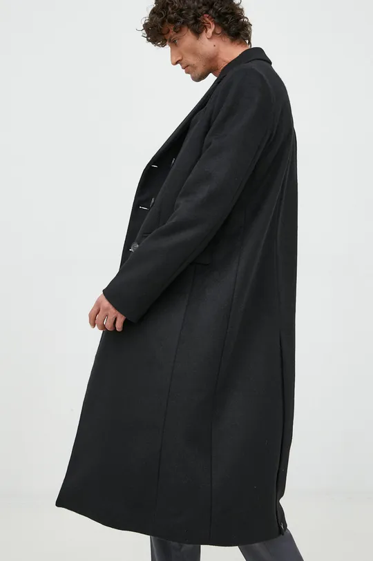 μαύρο Μάλλινο παλτό Trussardi Ανδρικά