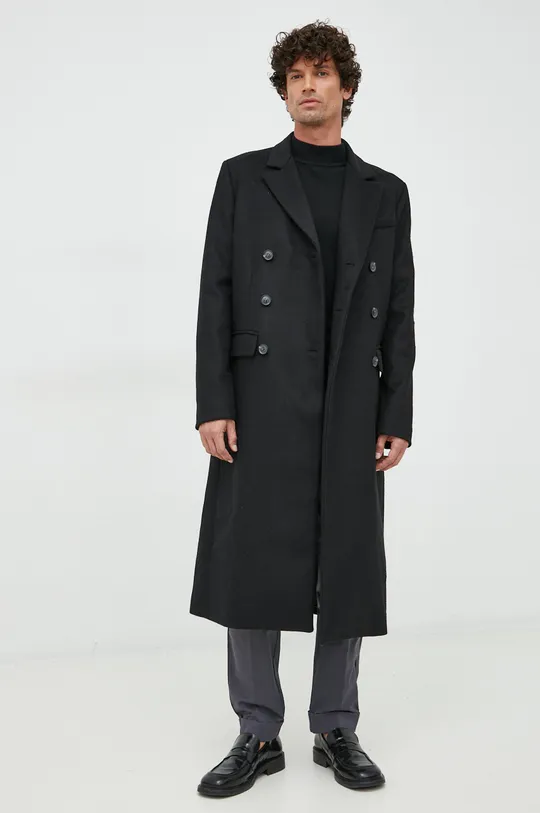 Μάλλινο παλτό Trussardi μαύρο