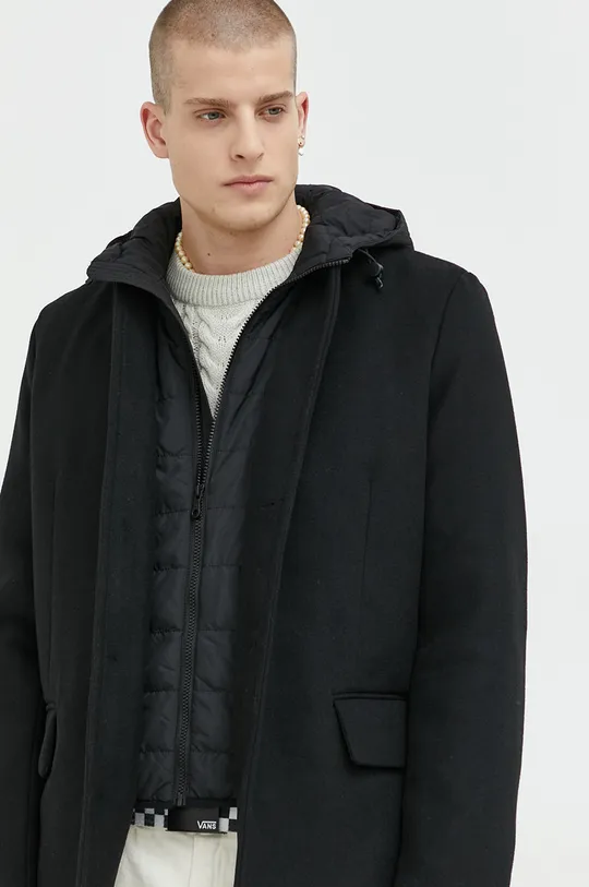 fekete Tom Tailor kabát gyapjú keverékből