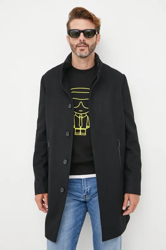 μαύρο Παλτό από μείγμα κασμίρ Karl Lagerfeld Ανδρικά