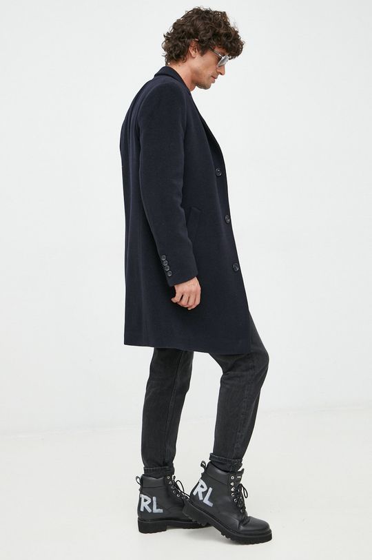 Vlněný kabát Karl Lagerfeld námořnická modř