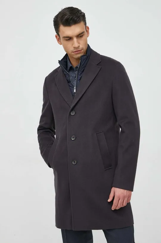Вовняне пальто BOSS темно-синій