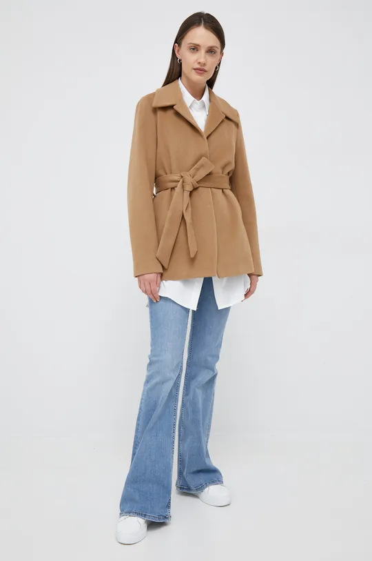 Vlnený kabát Calvin Klein hnedá