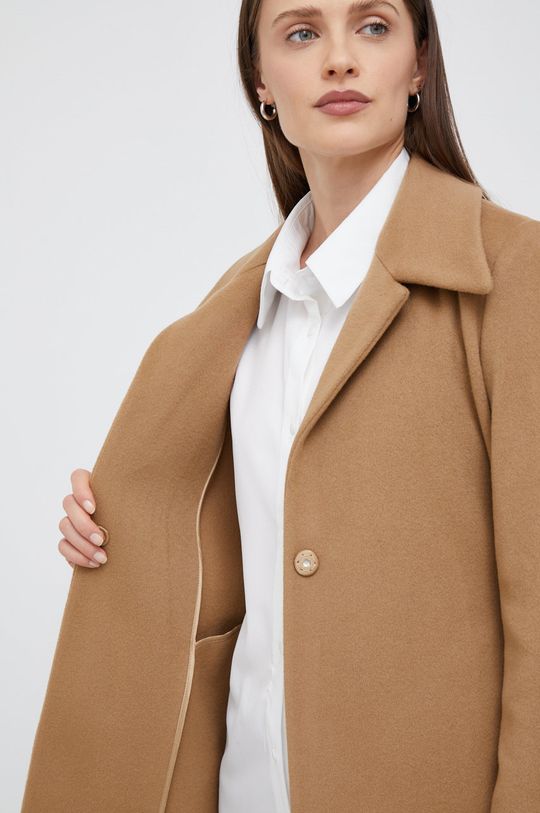 Calvin Klein płaszcz wełniany kolor brązowy przejściowa 