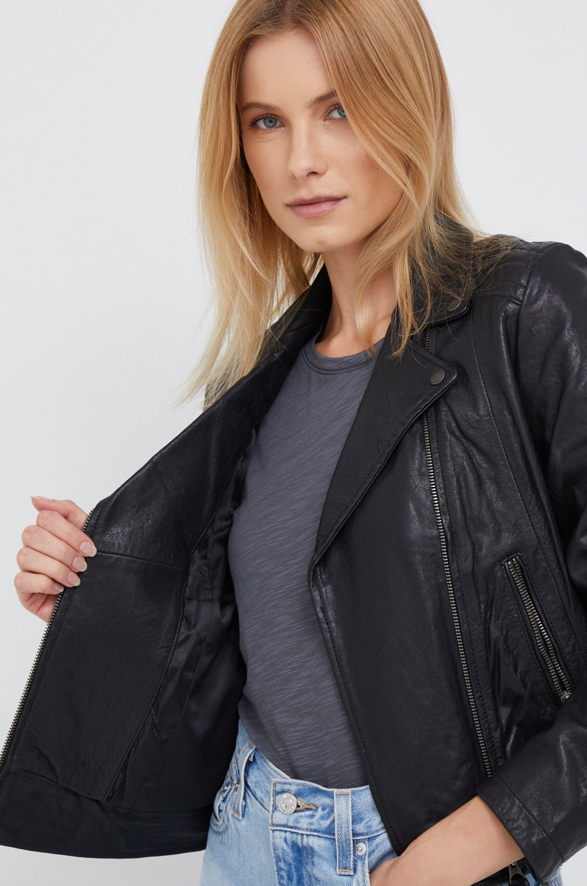 Кожаная куртка Pepe Jeans женская цвет чёрный переходная | ANSWEAR.ua