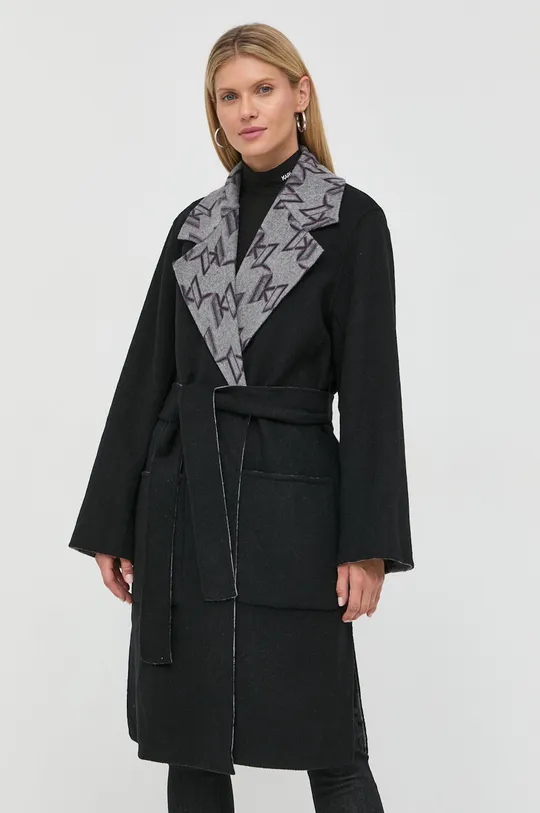 Μάλλινο παλτό διπλής όψης Karl Lagerfeld γκρί