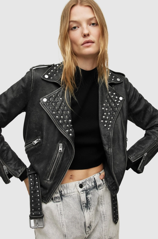 μαύρο Δερμάτινο jacket AllSaints Γυναικεία