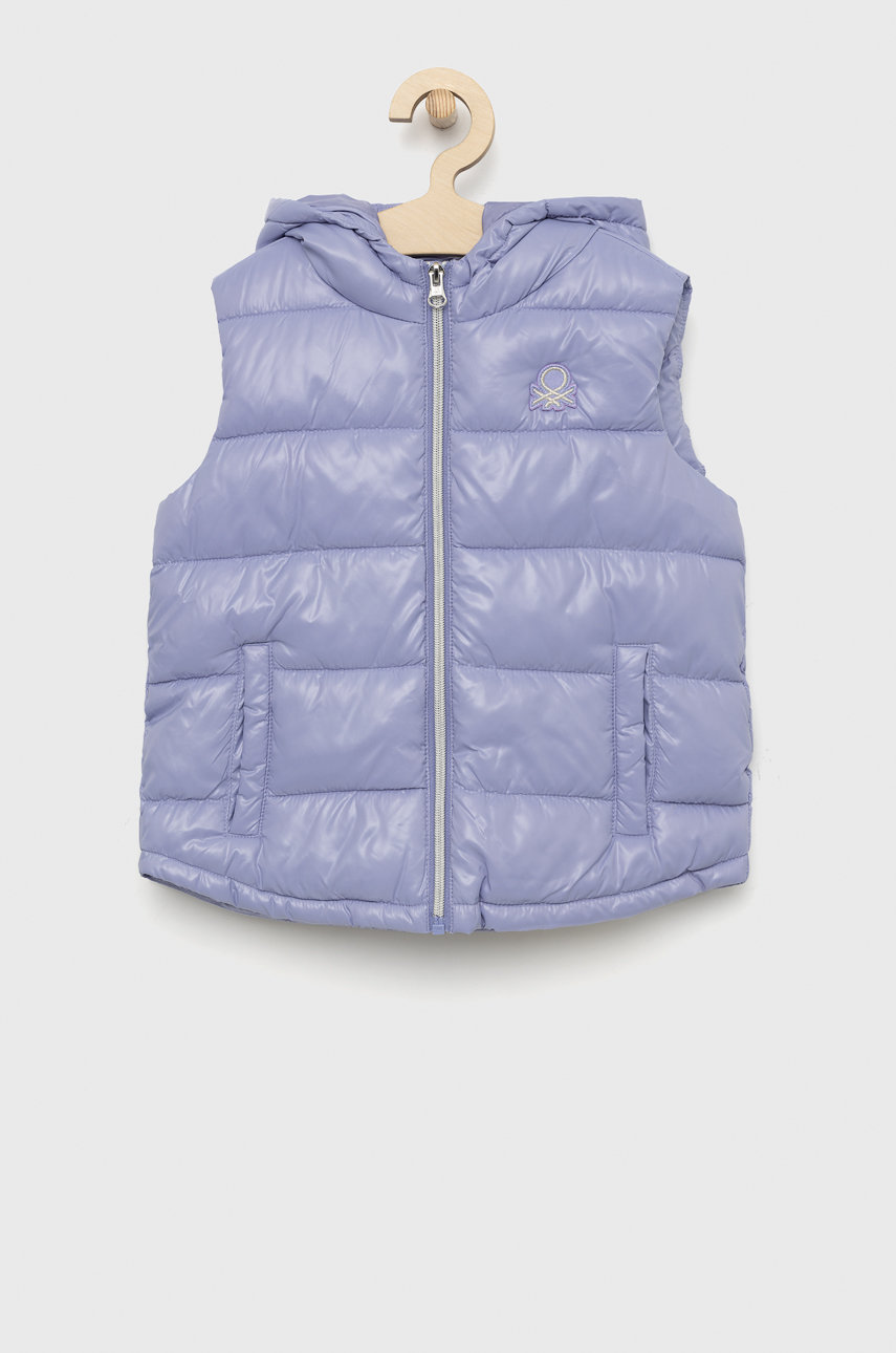 United Colors Of Benetton Chaleco Microinyección Para Niña - Gilet 21ingj00h, Violeta, Talla 4 Años, Capucha Y Bolsillos