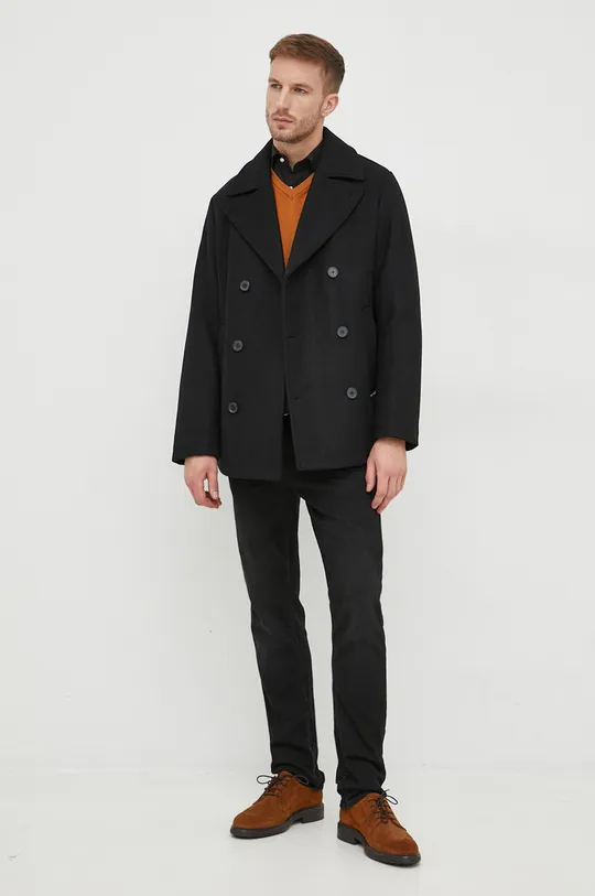 Armani Exchange kabát gyapjú keverékből fekete