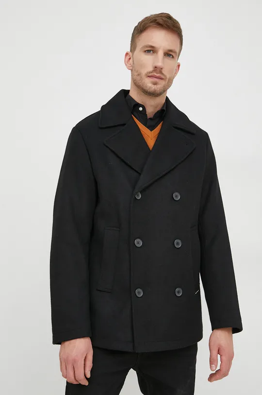 Пальто с примесью шерсти Armani Exchange  Основной материал: 56% Полиэстер, 34% Шерсть, 4% Вискоза, 3% Акрил, 3% Полиамид Подкладка: 100% Полиэстер