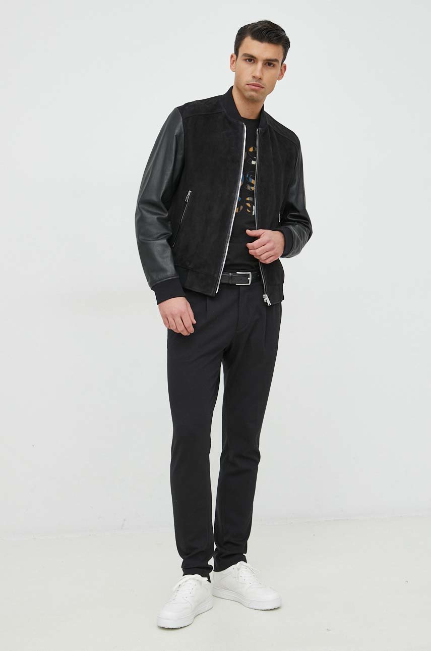 BOSS kurtka skórzana męska kolor czarny przejściowa | Answear.com