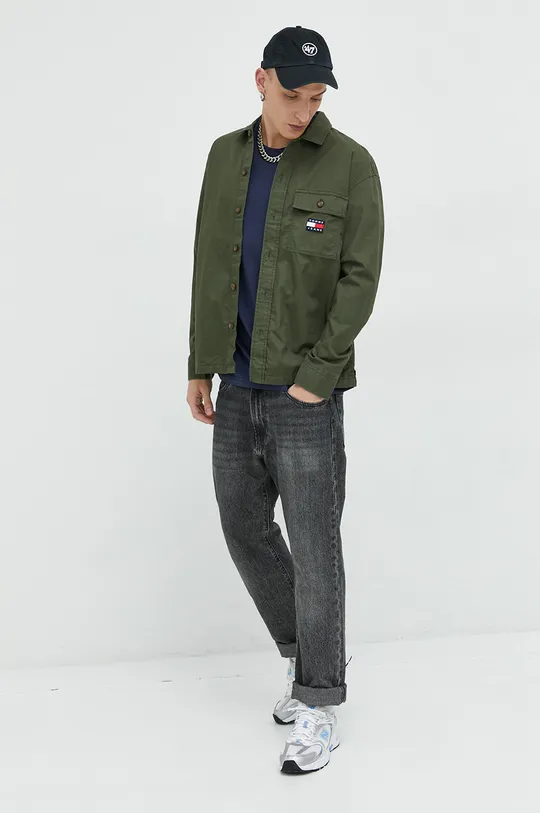 Βαμβακερό πουκάμισο Tommy Jeans πράσινο