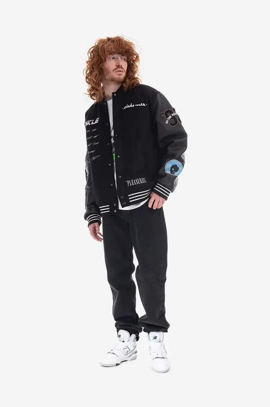 PLEASURES wool blend bomber jacket Mowax Varsity black