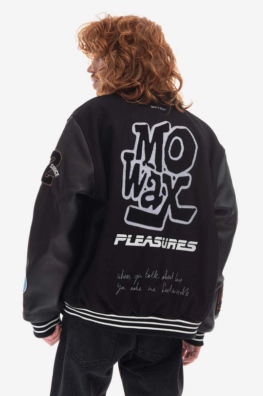 Bunda bomber s prímesou vlny PLEASURES Mowax Varsity  Polyester, Prírodná koža, Vlna