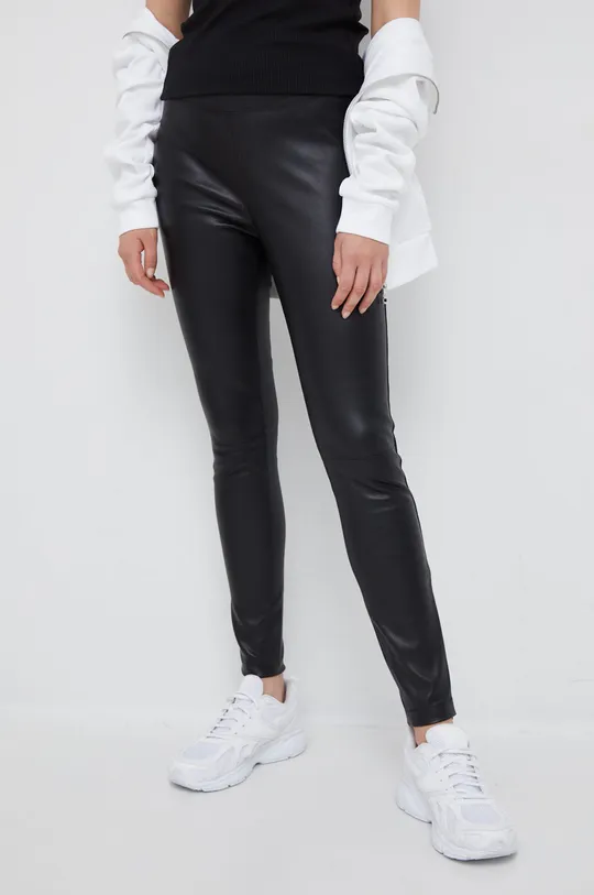 czarny Calvin Klein spodnie skórzane Damski