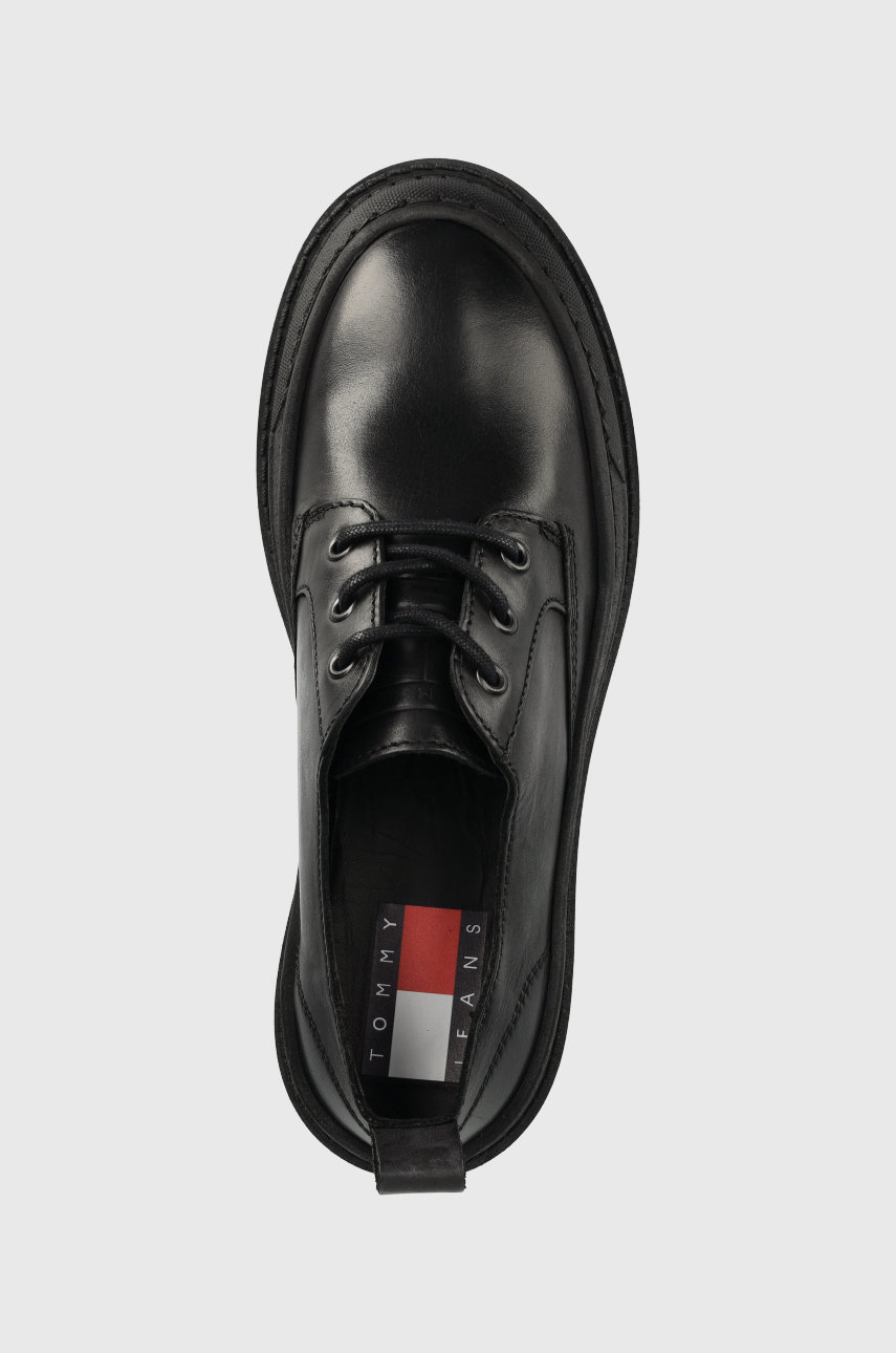 fekete Tommy Jeans bőr félcipő Foxing Leather Shoe