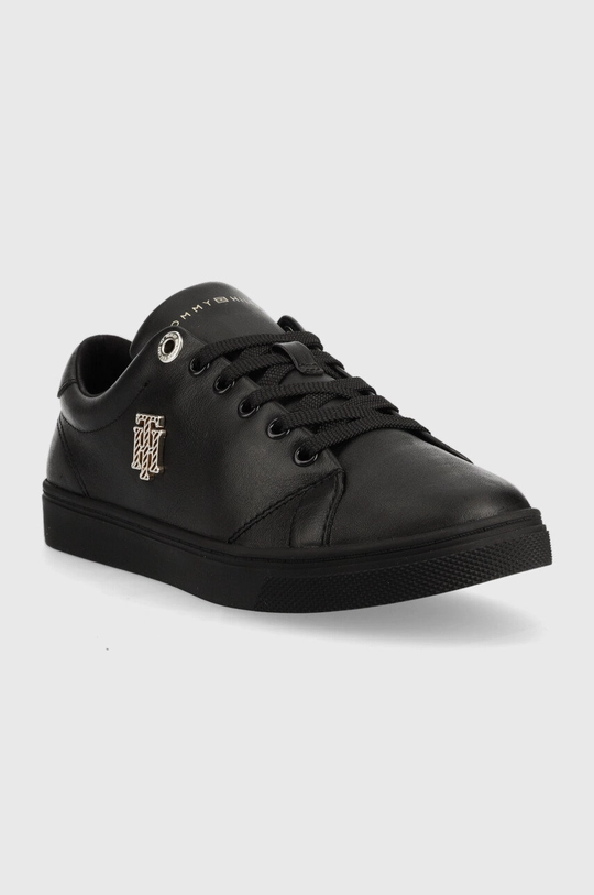 Kožené tenisky Tommy Hilfiger Th Hardware Logo Cupsole čierna