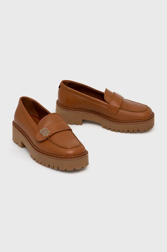 Δερμάτινα μοκασίνια Tommy Hilfiger Th Hardware Chunky Loafer καφέ