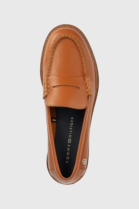 brązowy Tommy Hilfiger mokasyny skórzane TH Preppy Flat Loafer