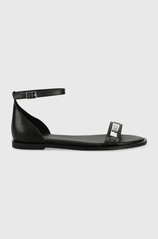 čierna Kožené sandále Calvin Klein Barely There Flat Dámsky
