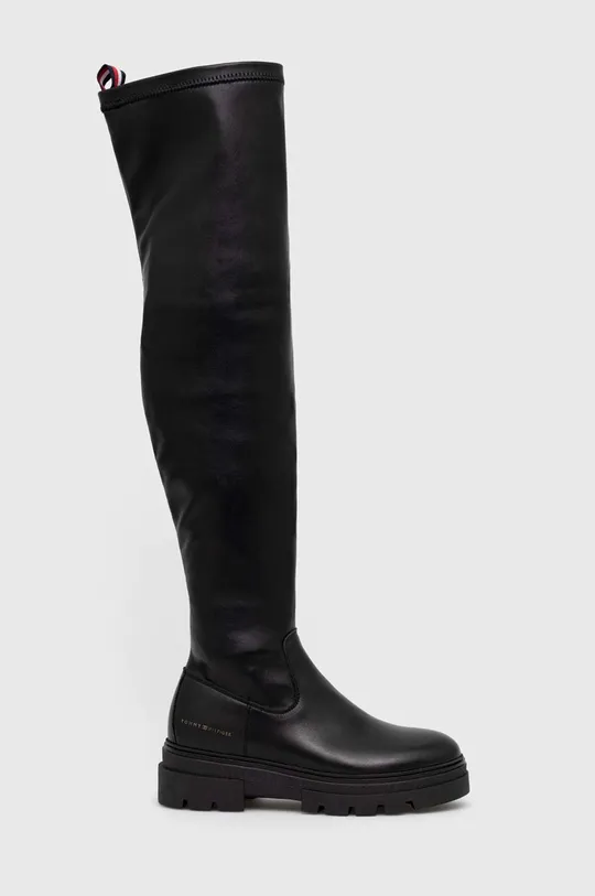 černá Kožené kozačky Tommy Hilfiger Monochromatic Over The Knee Boot Dámský