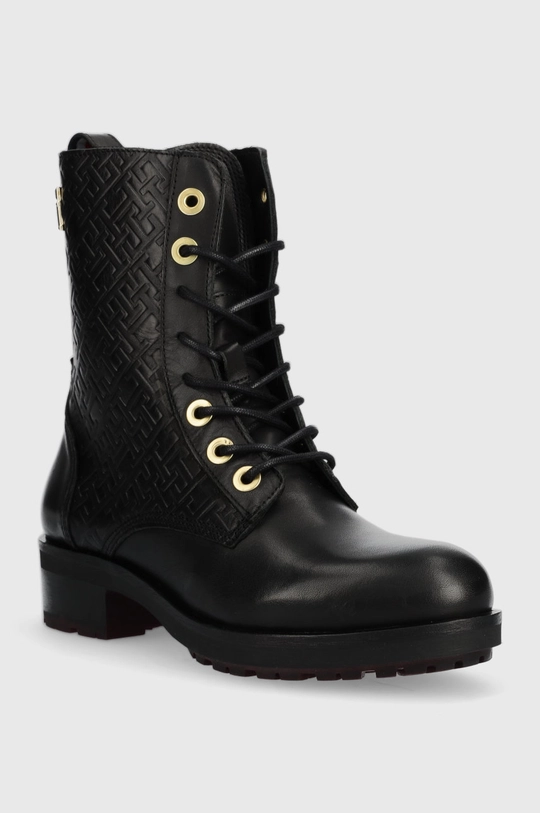 Tommy Hilfiger workery skórzane Th Monogram Biker Boot czarny