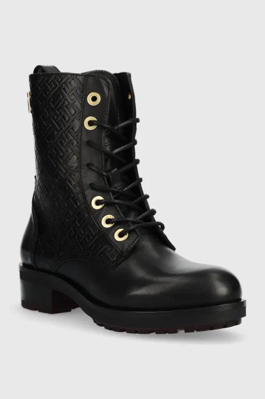 Kožne čizme Tommy Hilfiger Th Monogram Biker Boot crna