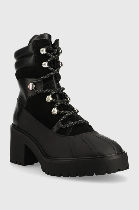 Δερμάτινες μπότες Tommy Hilfiger Heel Laced Outdoor Boot μαύρο