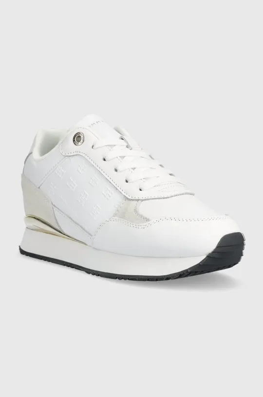 Δερμάτινα αθλητικά παπούτσια Tommy Hilfiger Metallic Monogram Emboss Sneaker λευκό