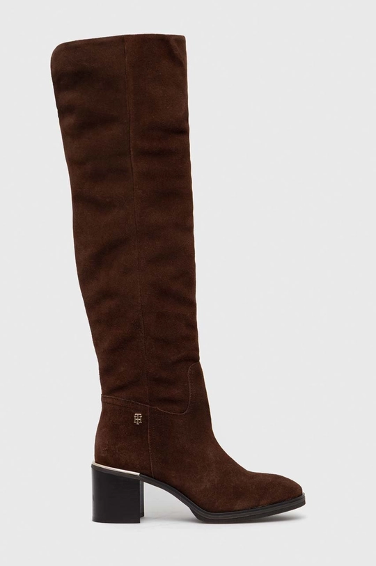 brązowy Tommy Hilfiger kozaki zamszowe th belt suede overknee boot Damski