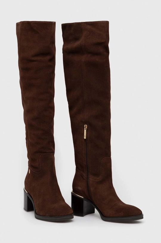 Μπότες σούετ Tommy Hilfiger Th Belt Suede Overknee Boot καφέ