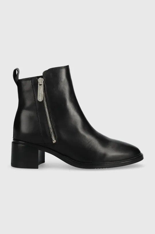 μαύρο Δερμάτινες μπότες Tommy Hilfiger Zip Leather Mid Heel Boot Γυναικεία