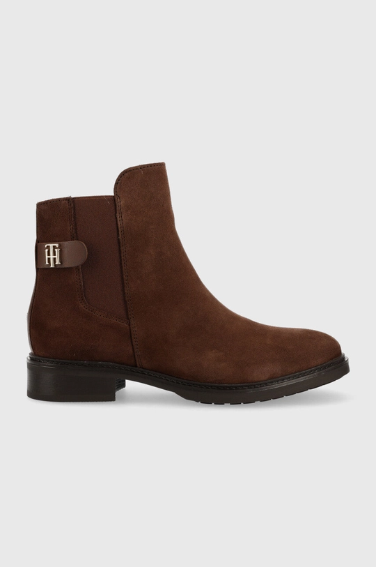 καφέ Σουέτ μπότες τσέλσι Tommy Hilfiger Th Suede Flat Boot Γυναικεία