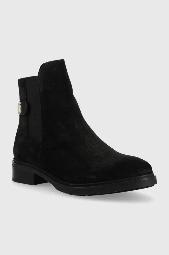 Tommy Hilfiger magasszárú cipő velúrból Th Suede Flat Boot fekete