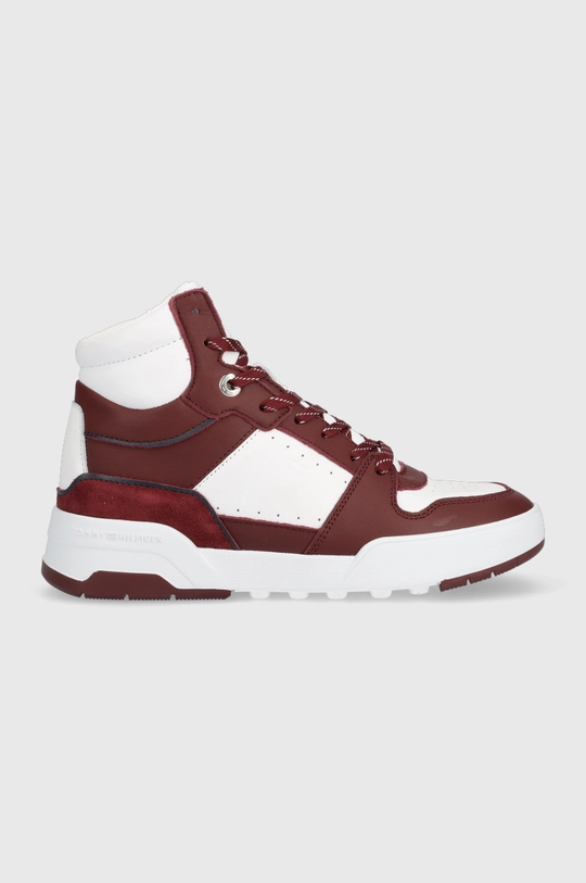 burgundské Kožené tenisky Tommy Hilfiger High Cut Basket Sneaker Dámsky