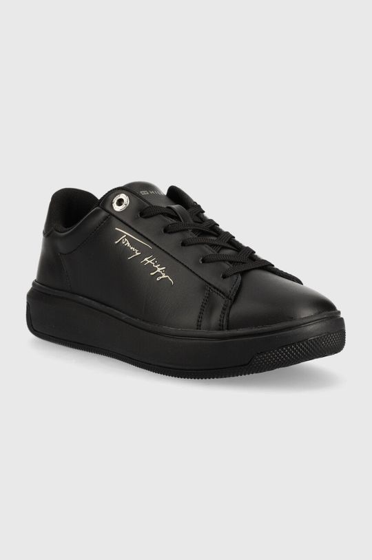 Kožené sneakers boty Tommy Hilfiger Signature Court Sneaker černá