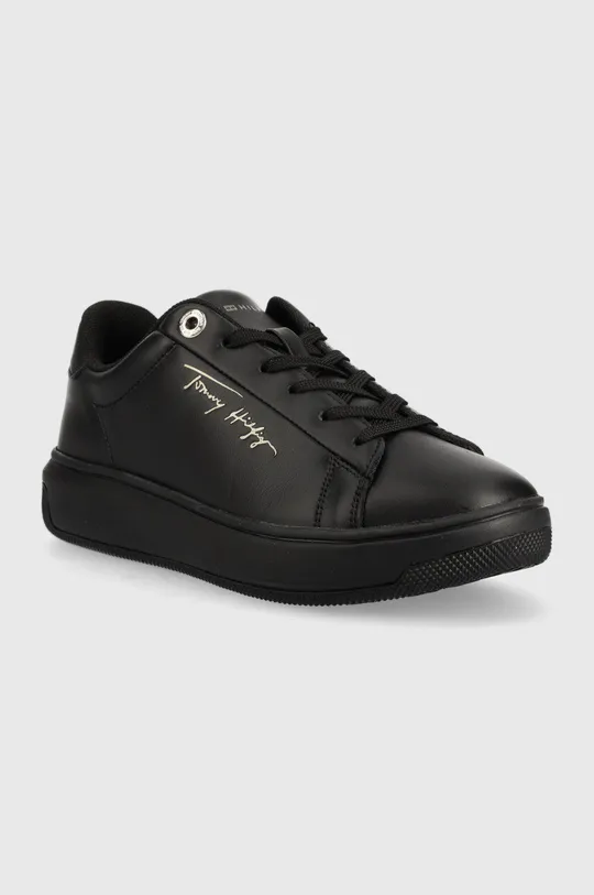Tommy Hilfiger bőr sportcipő Signature Court Sneaker fekete