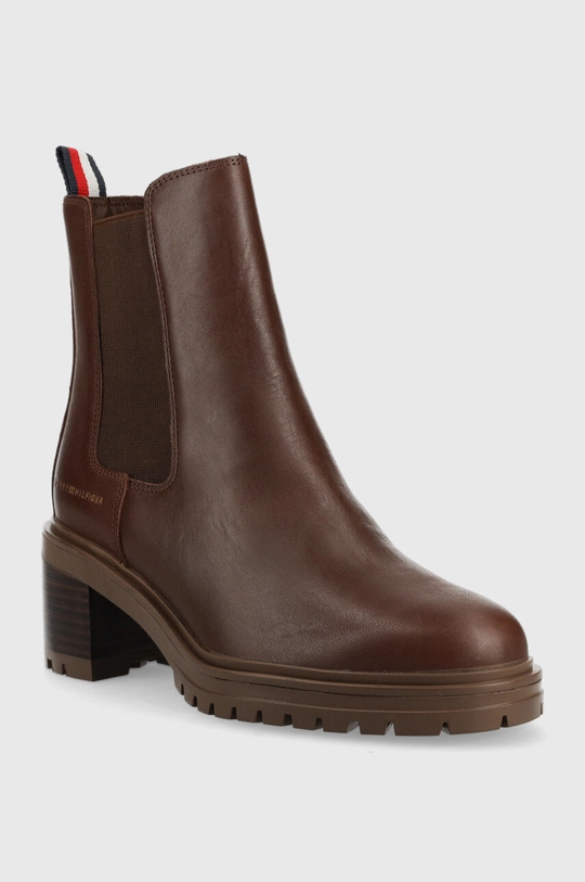 Kožne gležnjače Tommy Hilfiger Outdoor Chelsea Mid Heel Boot smeđa