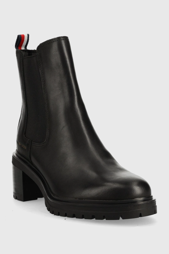 Tommy Hilfiger sztyblety skórzane Outdoor Chelsea Mid Heel Boot czarny