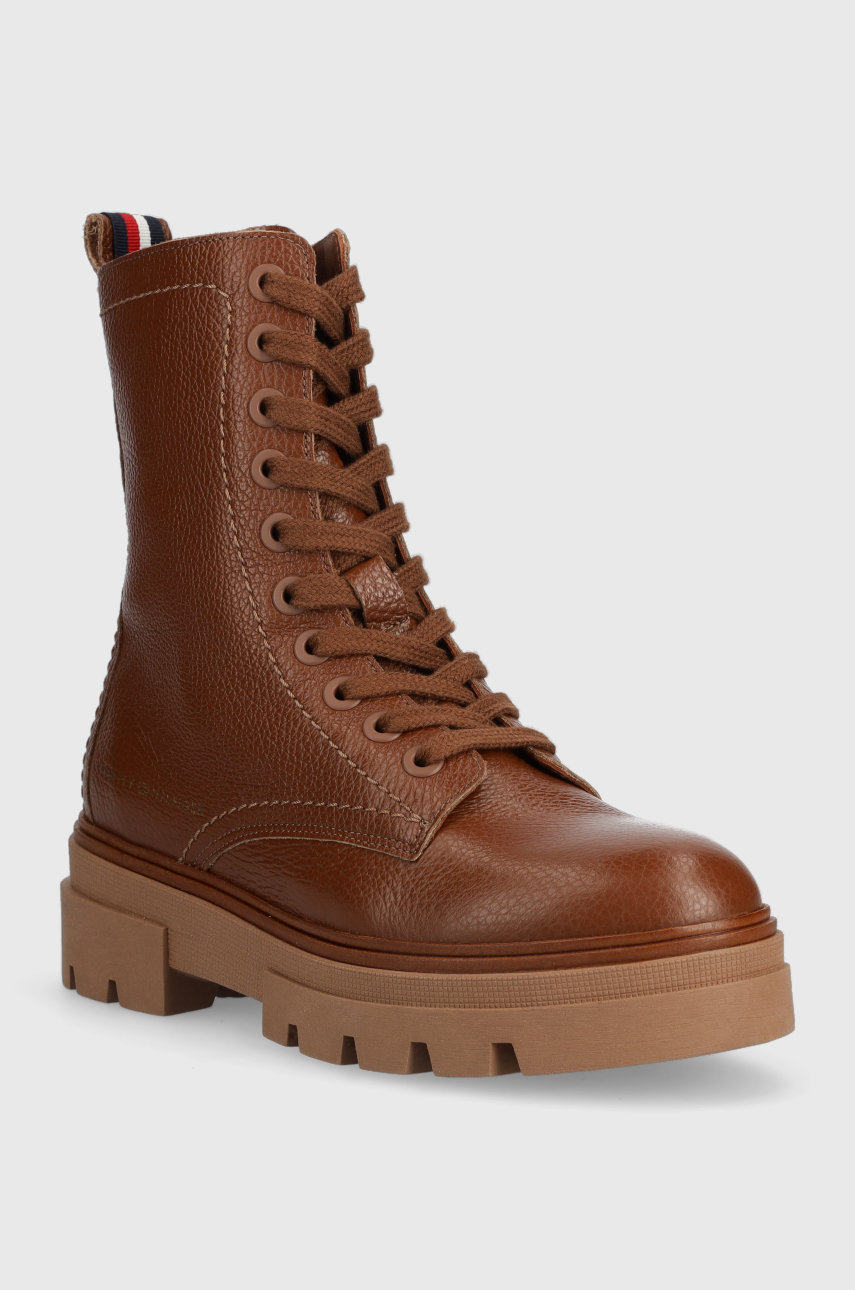 Kožne Äizme Tommy Hilfiger Monochromatic Lace Up Boot za žene, boja: smeÄa, s platformom