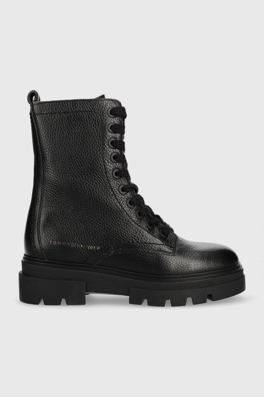 fekete Tommy Hilfiger bőr bakancs Monochromatic Lace Up Boot Női