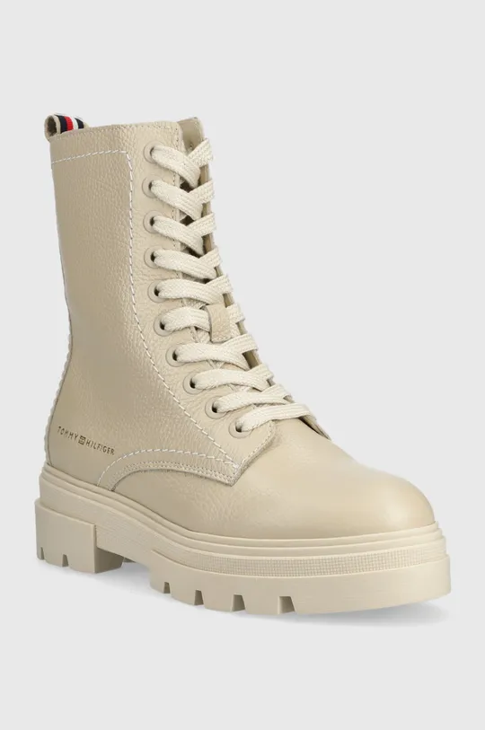 Usnjeni nizki škornji Tommy Hilfiger Monochromatic Lace Up Boot bež